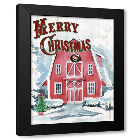 Merry Christmas Barn V2 Black Modern Wood Framed Art Print with Double Matting by Allen, Kimberly