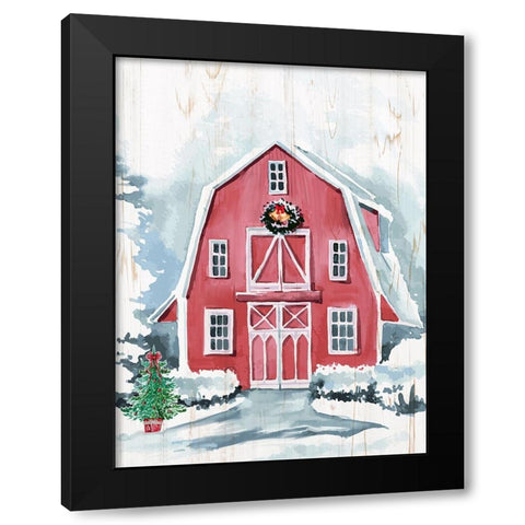 Merry Christmas Barn Black Modern Wood Framed Art Print by Allen, Kimberly