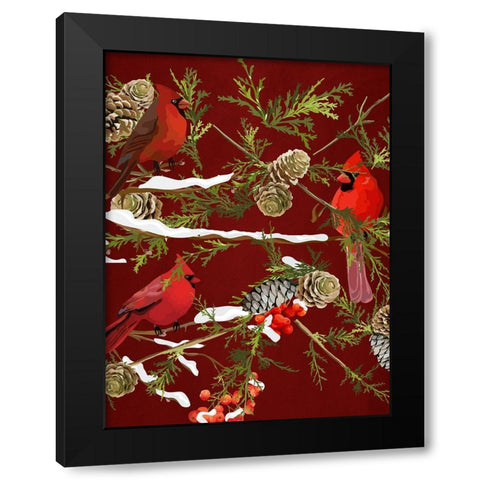 Cardinal Branches V2 Black Modern Wood Framed Art Print with Double Matting by Allen, Kimberly