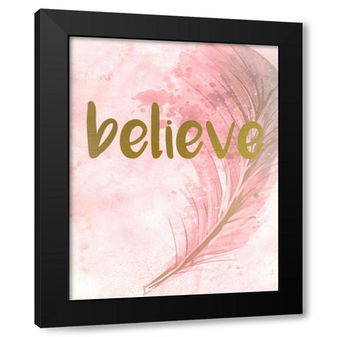 Pink Feathered 1 Black Modern Wood Framed Art Print with Double Matting by Allen, Kimberly