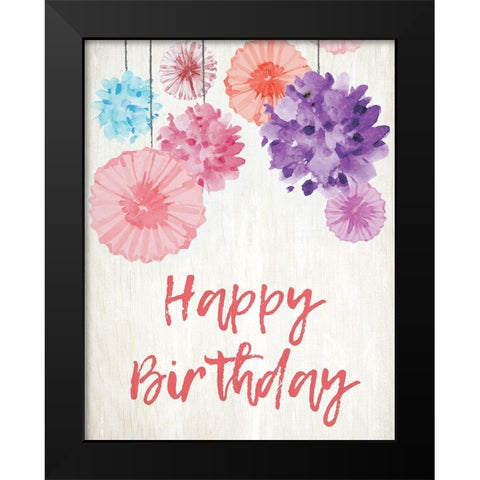 Birthday Pom Poms Black Modern Wood Framed Art Print by Kimberly, Allen