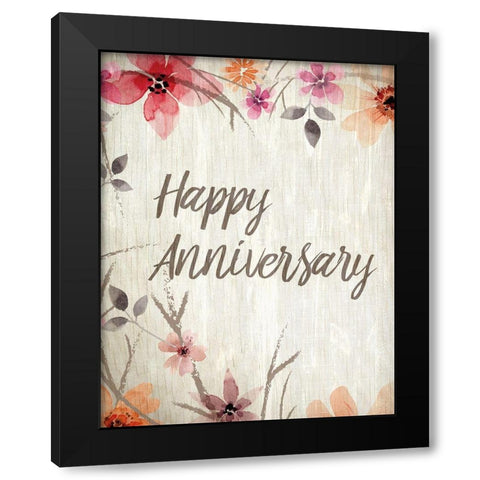 Happy Anniversary Floral Black Modern Wood Framed Art Print by Kimberly, Allen