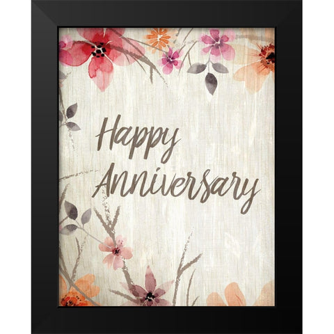 Happy Anniversary Floral Black Modern Wood Framed Art Print by Kimberly, Allen