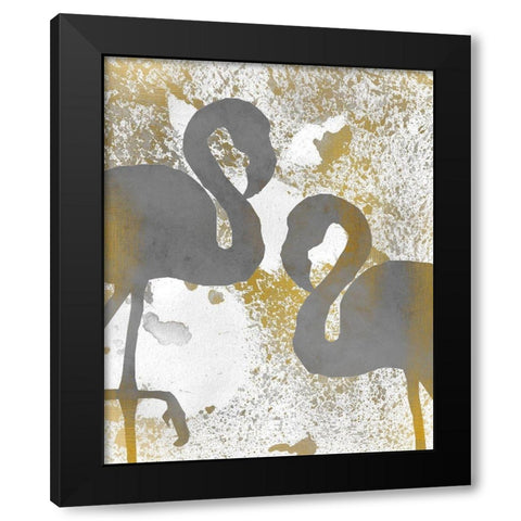 Gold Flamingos 1 Black Modern Wood Framed Art Print with Double Matting by Kimberly, Allen