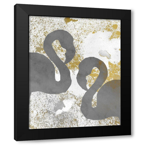 Gold Flamingos 2 Black Modern Wood Framed Art Print by Kimberly, Allen