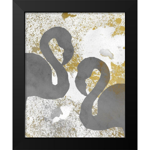 Gold Flamingos 2 Black Modern Wood Framed Art Print by Kimberly, Allen