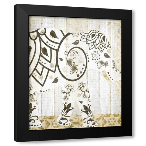 Tribal Elephant 1 Black Modern Wood Framed Art Print with Double Matting by Kimberly, Allen