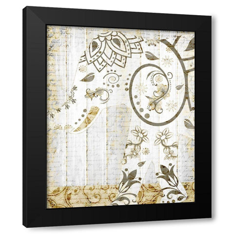 Tribal Elephant 2 Black Modern Wood Framed Art Print with Double Matting by Kimberly, Allen