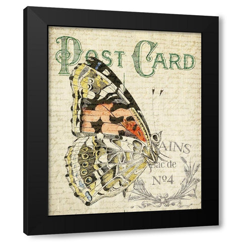 Postcard Butterfly 1 Black Modern Wood Framed Art Print by Allen, Kimberly