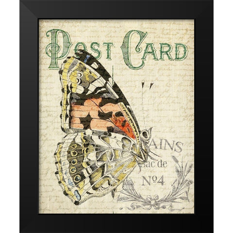 Postcard Butterfly 1 Black Modern Wood Framed Art Print by Allen, Kimberly