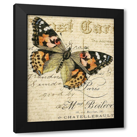 Postcard Butterfly 2 Black Modern Wood Framed Art Print with Double Matting by Allen, Kimberly