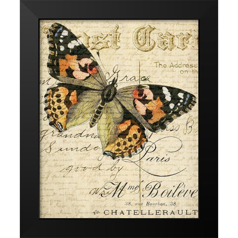 Postcard Butterfly 2 Black Modern Wood Framed Art Print by Allen, Kimberly