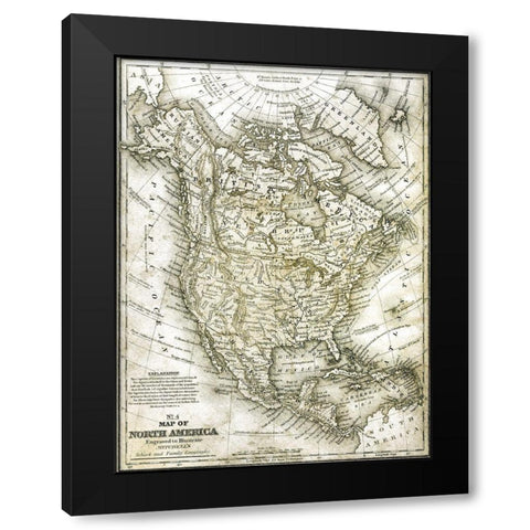 No 4 North America Map Black Modern Wood Framed Art Print with Double Matting by Kimberly, Allen
