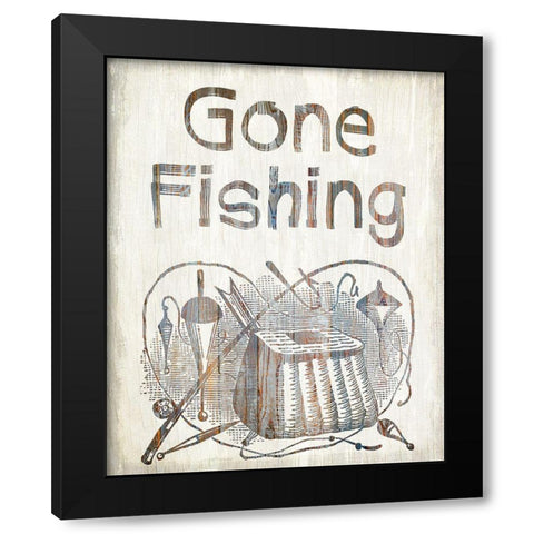Gone Fishing Black Modern Wood Framed Art Print with Double Matting by Kimberly, Allen