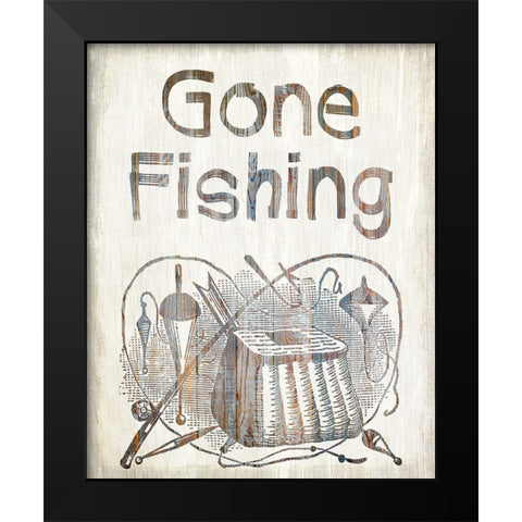 Gone Fishing Black Modern Wood Framed Art Print by Kimberly, Allen