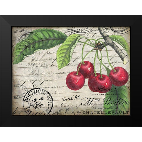 Vintage Cherries Black Modern Wood Framed Art Print by Kimberly, Allen