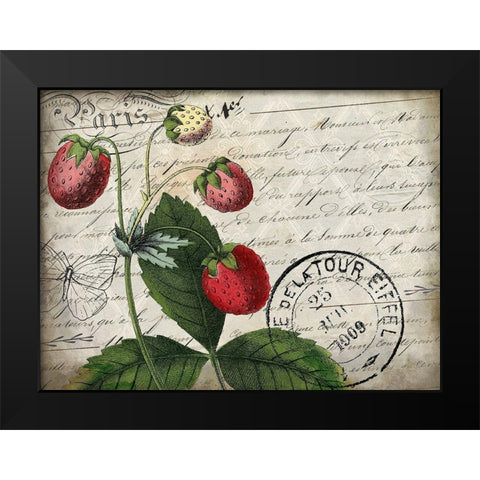 Vintage Strawberry Black Modern Wood Framed Art Print by Kimberly, Allen