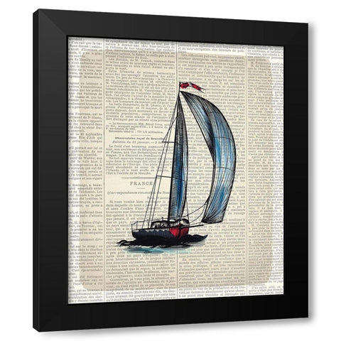 Newspaper Sailboat 1 Black Modern Wood Framed Art Print with Double Matting by Kimberly, Allen