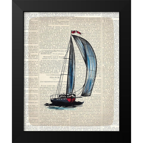 Newspaper Sailboat 1 Black Modern Wood Framed Art Print by Kimberly, Allen