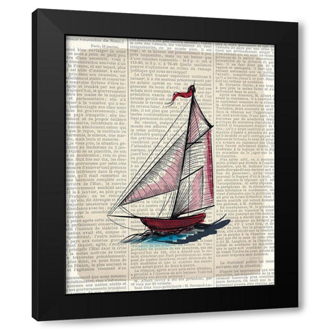 Newspaper Sailboat 2 Black Modern Wood Framed Art Print by Kimberly, Allen