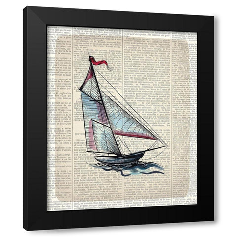 Newspaper Sailboat 3 Black Modern Wood Framed Art Print by Kimberly, Allen