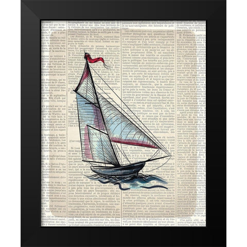 Newspaper Sailboat 3 Black Modern Wood Framed Art Print by Kimberly, Allen