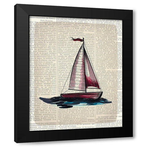 Newspaper Sailboat 4 Black Modern Wood Framed Art Print with Double Matting by Kimberly, Allen