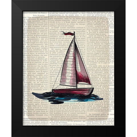 Newspaper Sailboat 4 Black Modern Wood Framed Art Print by Kimberly, Allen