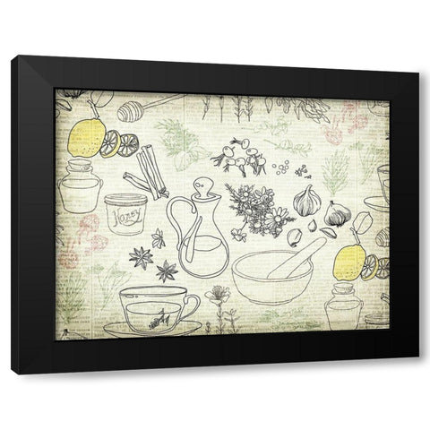 Lemon Tea and Herbs Black Modern Wood Framed Art Print with Double Matting by Kimberly, Allen