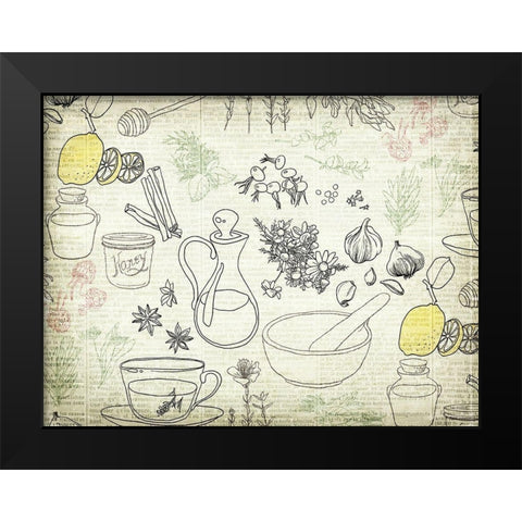Lemon Tea and Herbs Black Modern Wood Framed Art Print by Kimberly, Allen