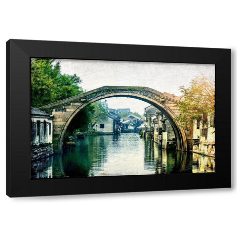 Through the Village Black Modern Wood Framed Art Print with Double Matting by Kimberly, Allen