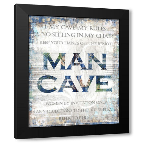 Man Cave Rules Black Modern Wood Framed Art Print with Double Matting by Kimberly, Allen