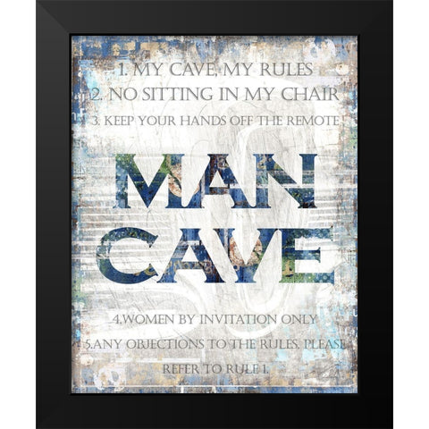 Man Cave Rules Black Modern Wood Framed Art Print by Kimberly, Allen
