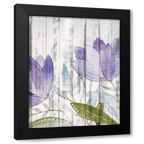 Purple Floral on Wood 1 Black Modern Wood Framed Art Print with Double Matting by Kimberly, Allen