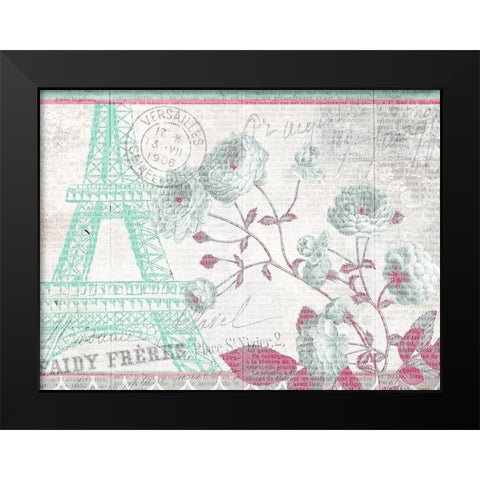 Mint and Pink Paris Black Modern Wood Framed Art Print by Kimberly, Allen