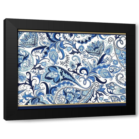 Blue and Gold Paisleys 1 Black Modern Wood Framed Art Print with Double Matting by Allen, Kimberly