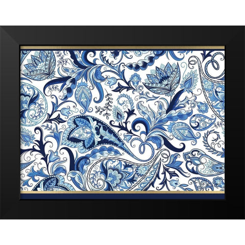 Blue and Gold Paisleys 1 Black Modern Wood Framed Art Print by Allen, Kimberly