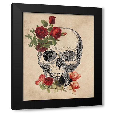 Skull Roses Black Modern Wood Framed Art Print with Double Matting by Kimberly, Allen