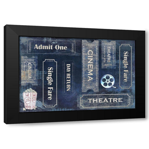 Admit One blue Black Modern Wood Framed Art Print by Kimberly, Allen