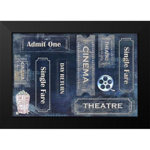 Admit One blue Black Modern Wood Framed Art Print by Kimberly, Allen