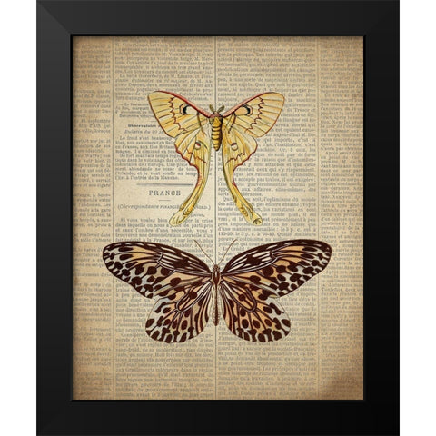 Newspaper Butterfly 1 Black Modern Wood Framed Art Print by Allen, Kimberly