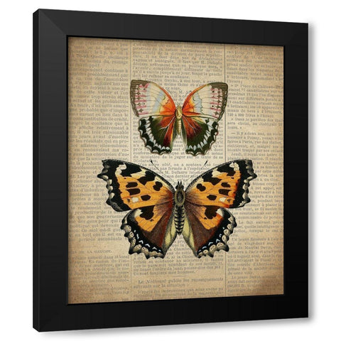 Newspaper Butterfly 3 Black Modern Wood Framed Art Print with Double Matting by Allen, Kimberly