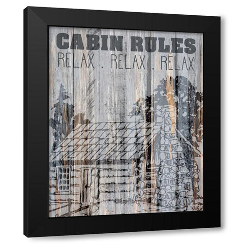 Cabin Rules 1 Black Modern Wood Framed Art Print with Double Matting by Kimberly, Allen
