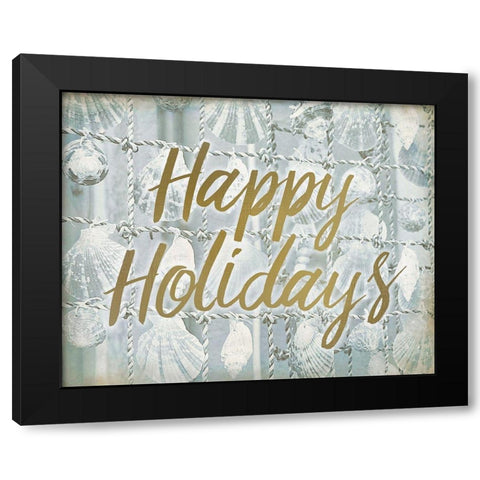 Happy Holidays Shells Black Modern Wood Framed Art Print with Double Matting by Kimberly, Allen