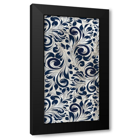 Indigo Damask Panel 1 Black Modern Wood Framed Art Print with Double Matting by Allen, Kimberly