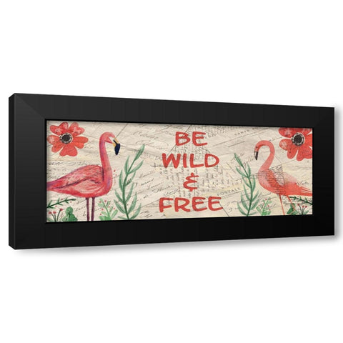 Postcard Flamingo Panel 2 Black Modern Wood Framed Art Print with Double Matting by Kimberly, Allen