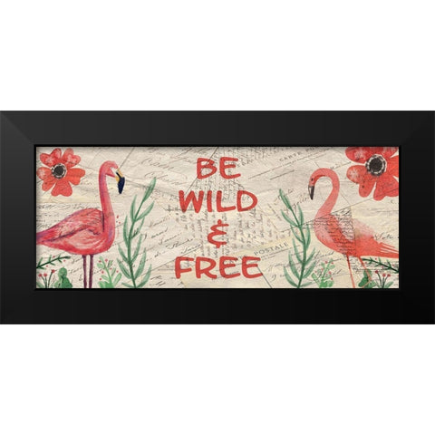 Postcard Flamingo Panel 2 Black Modern Wood Framed Art Print by Kimberly, Allen