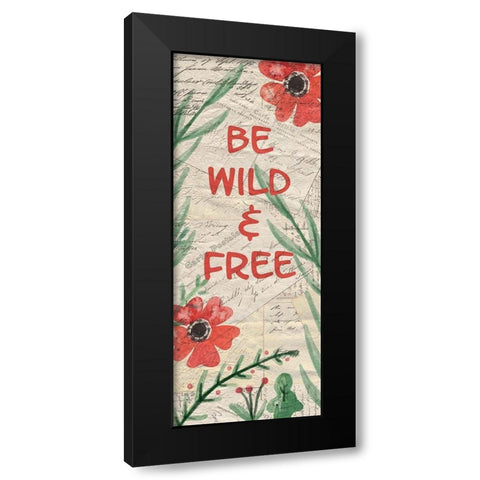 Postcard Flamingo Panel Black Modern Wood Framed Art Print by Kimberly, Allen