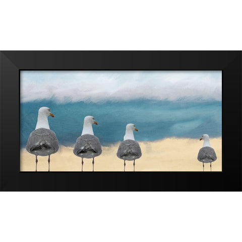 Seagulls at the Beach Black Modern Wood Framed Art Print by Kimberly, Allen