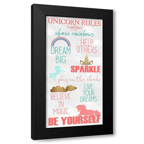 Unicorn Rules Panel Black Modern Wood Framed Art Print with Double Matting by Kimberly, Allen